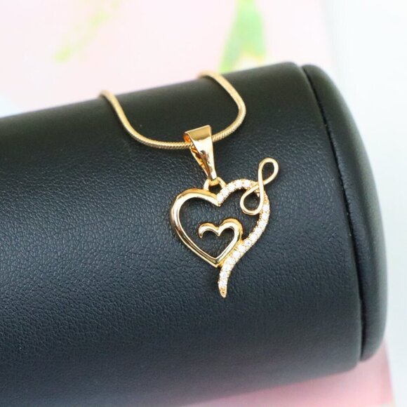 "Heart Infinity Mother-Child Rose Gold Pendant with Sparkling Stones, XPPT1279 - Picture 7 of 12